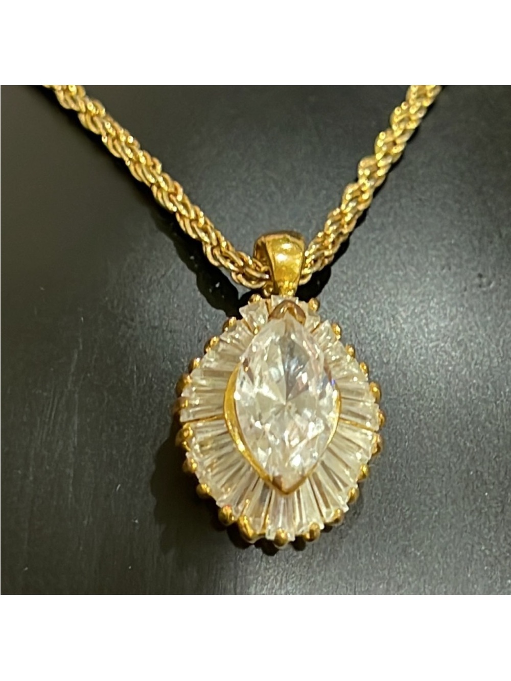 Gold-Tone Marquise Simulated Diamond Pendant Necklace - Clear